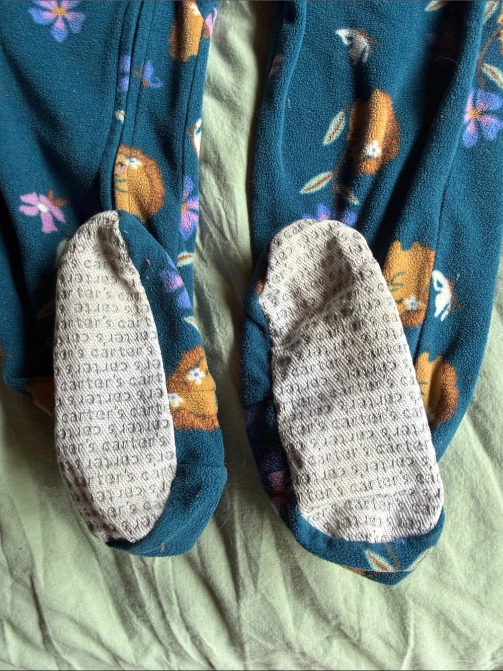 Carter's Teal Floral & Hedgehog Fleece Footed Pajamas